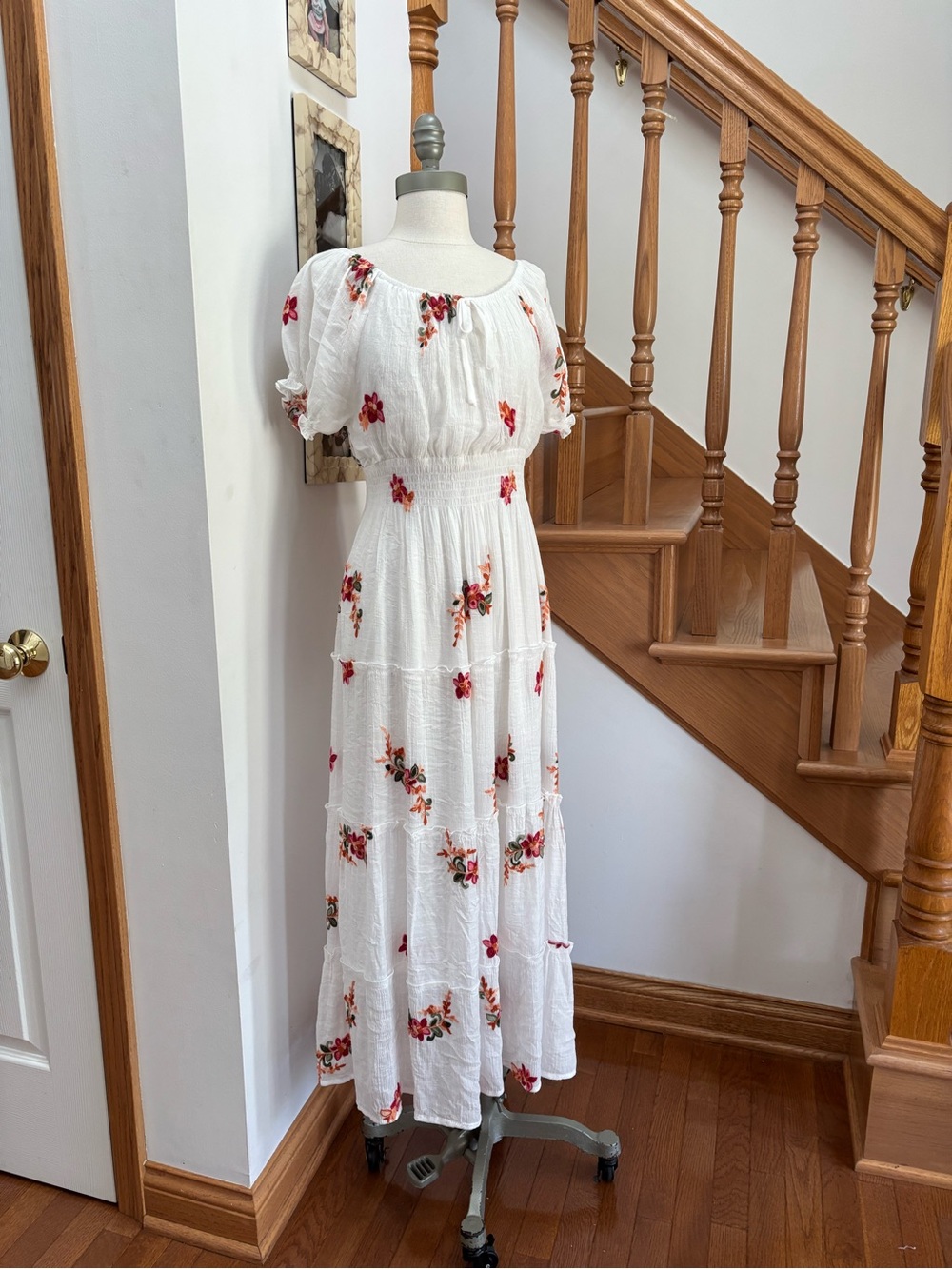 Kindred White Cotton Coquette Dress with Colorful Floral Embroidery